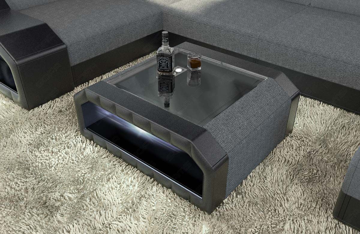 Stoff Couchtisch Matera mit LED in grau - Hugo5 Strukturstoff
