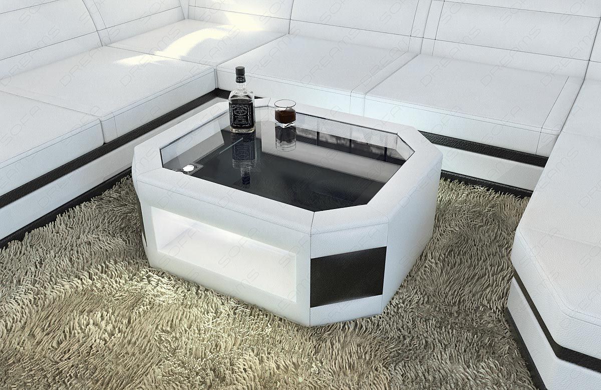 Moderner Couchtisch Prato mit LED Beleuchtung weiss - schwarz