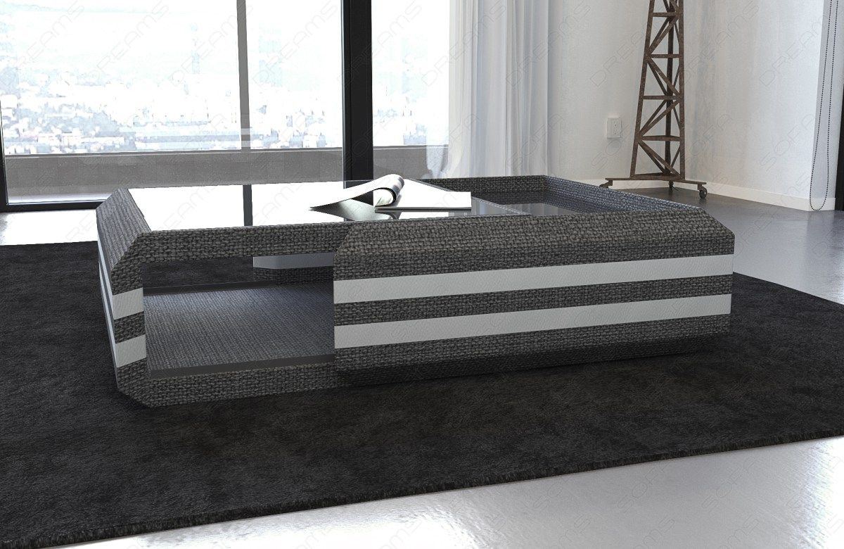 Couchtisch Ravenna Stoff Leder Mix in grau - Hugo5 - optional mit LED-Beleuchtung erhältlich