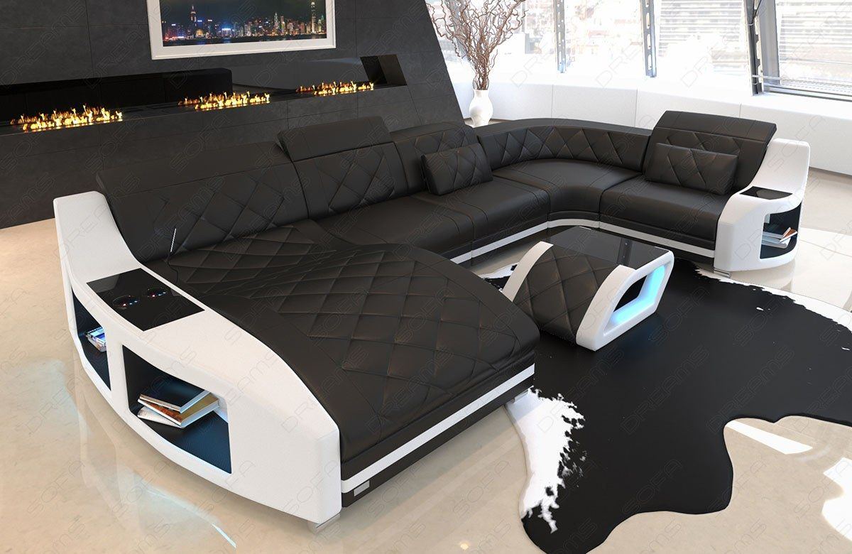 Leder Sofa Swing U Form mit Ottomane und LED Beleuchtung