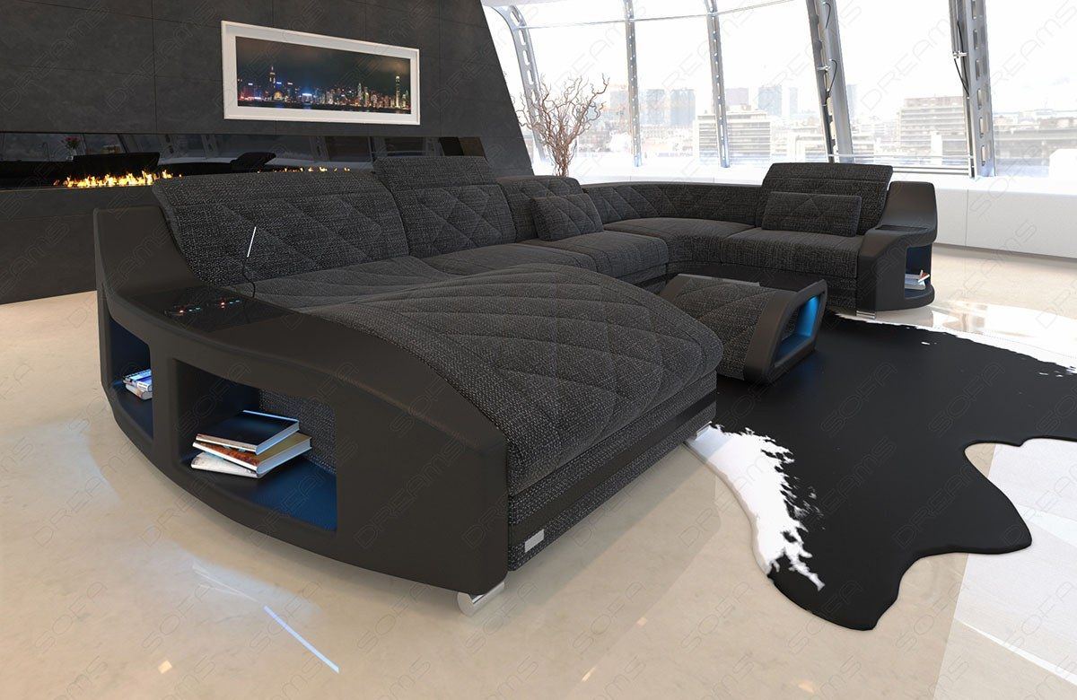 U Form Stoffsofa Swing als Mini Sofa mit LED in schwarz-grau - Hugo12