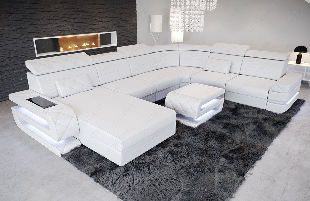 Ledersofa Bologna XXL als Mini Version mit LED Licht in weiss