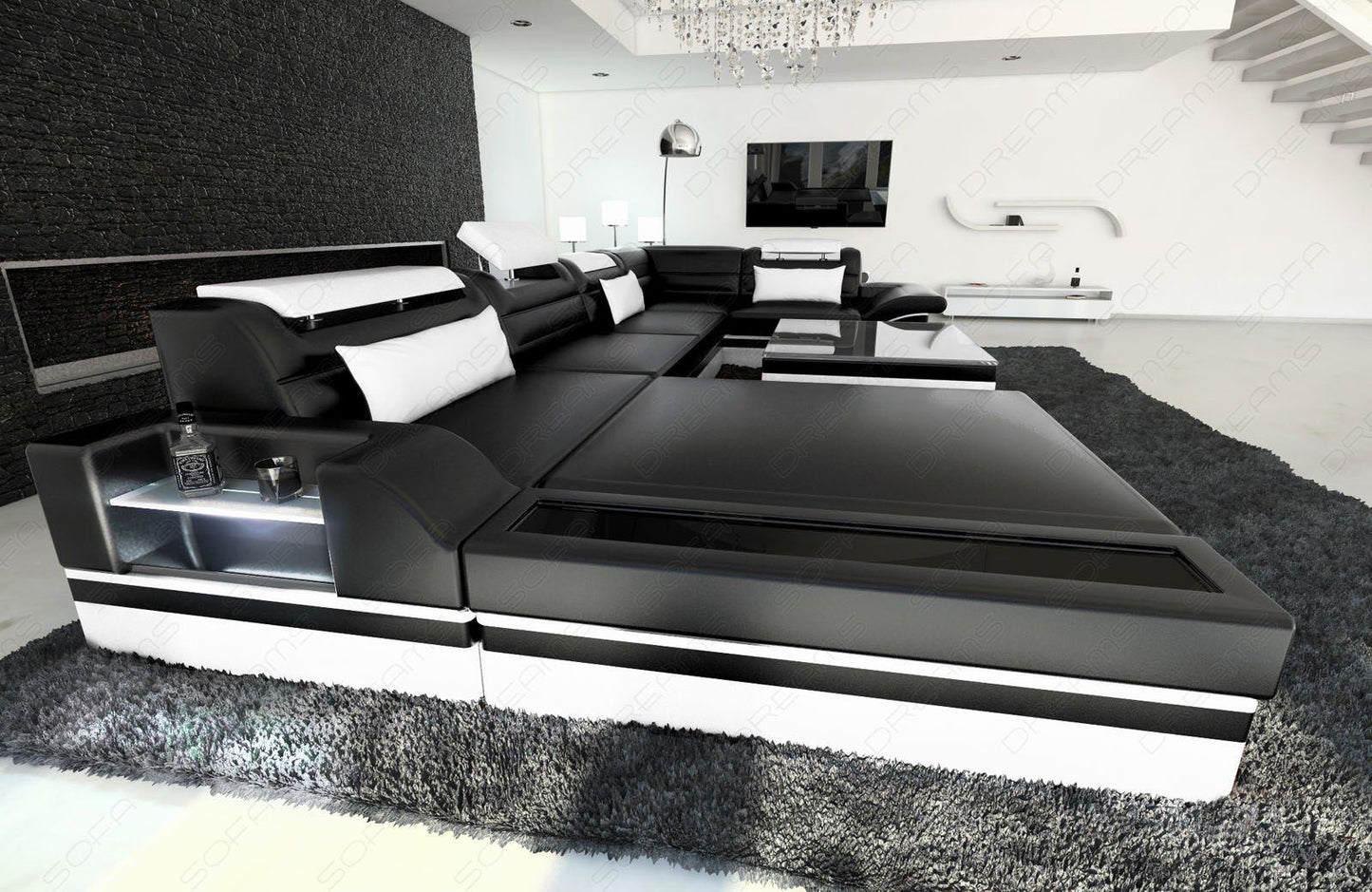Edle Wohnlandschaft Mezzo U Form in schwarz-weiss
