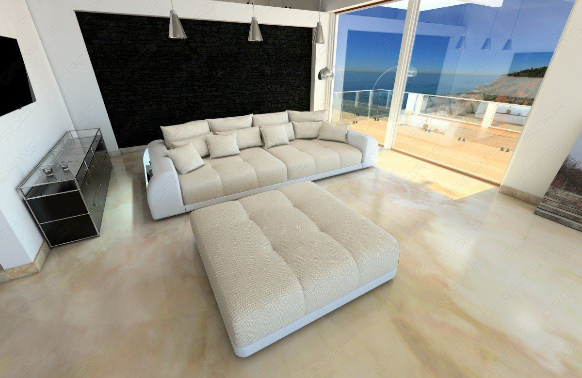 Bigsofa Miami mit Hocker und LED-Beleuchtung in elfenbein - Hugo1 - (Hocker und LED Beleuchtung optional erhältlich)