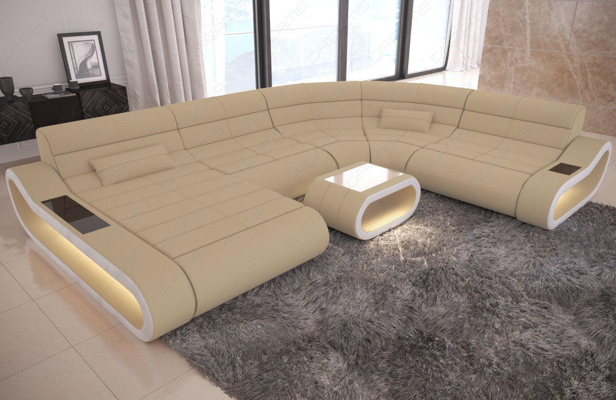 Design Stoffsofa Concept mit LED-Beleuchtung in beige -Mineva4 Mikrofaser Stoff