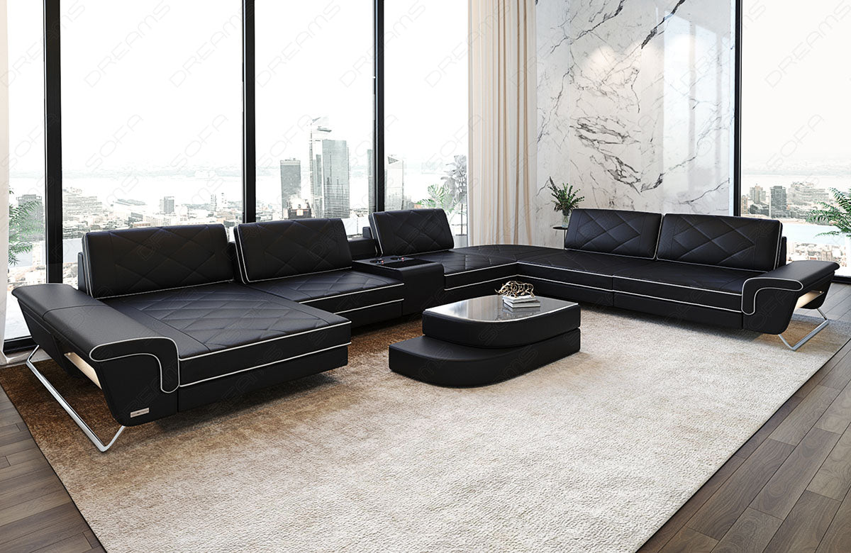 Leder Wohnlandschaft Bari XXL in schwarz-weiß
