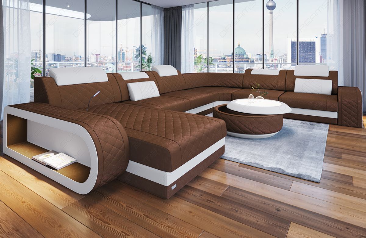 XXL U Form Sofa Berlin Stoff Mini in braun - SunVelvet1019