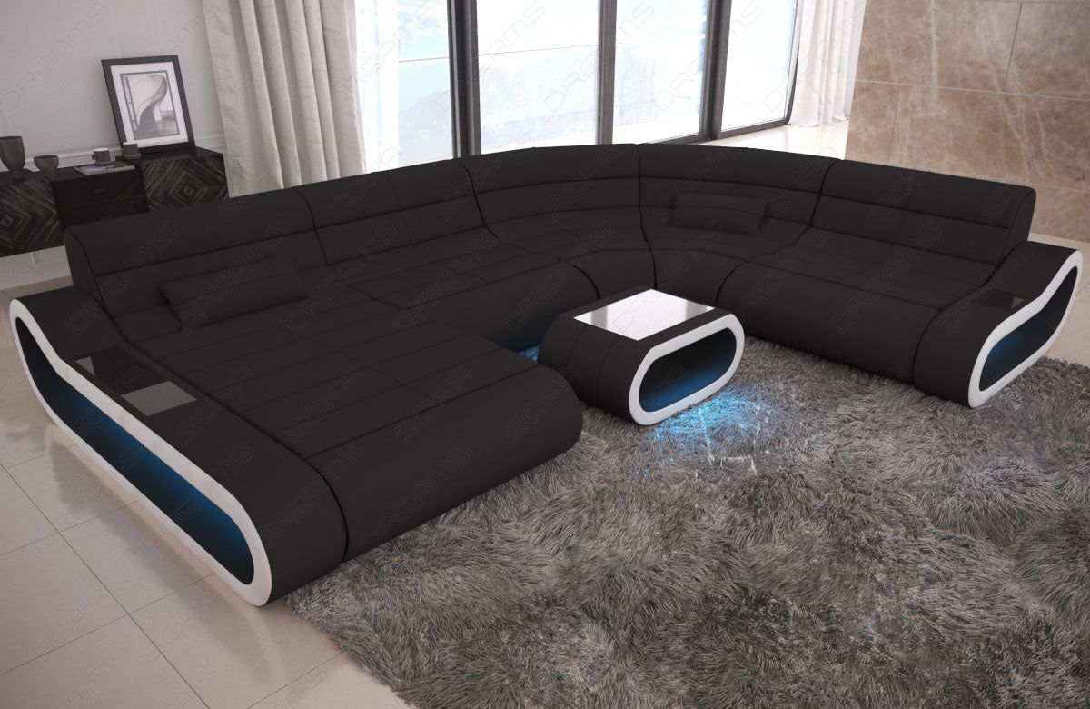 Designersofa Concept XXL mit LED-Beleuchtung in schwarz - Mineva14 Mikrofaser Stoff