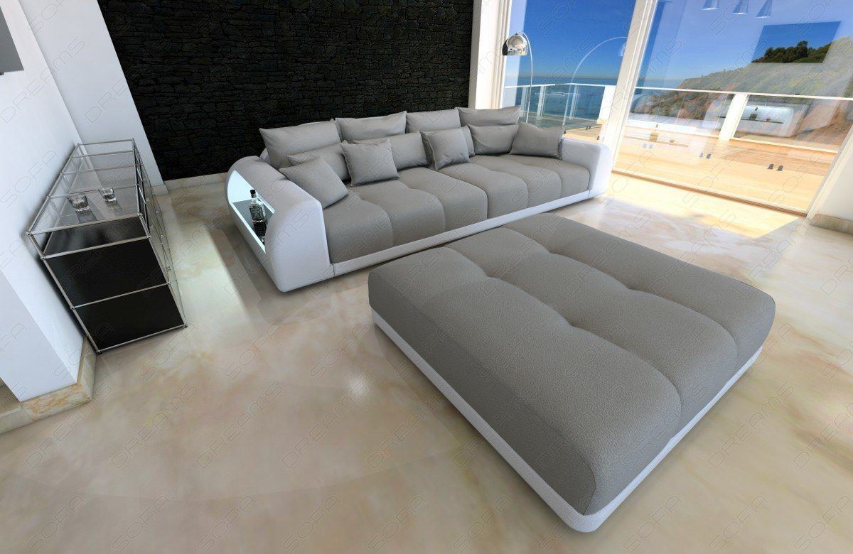 Bigsofa Miami mit LED-Beleuchtung und großem Hocker in hellgrau - Mineva12 - (Hocker und LED Beleuchtung optional erhältlich)