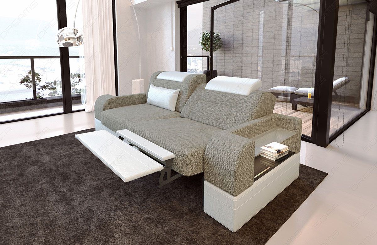 Zweisitzer Polster Sofa Parma in warngrau - Hugo4 - Die LED Beleuchtung, USB Anschluss und Relaxfunktion sind optional erhältlich.