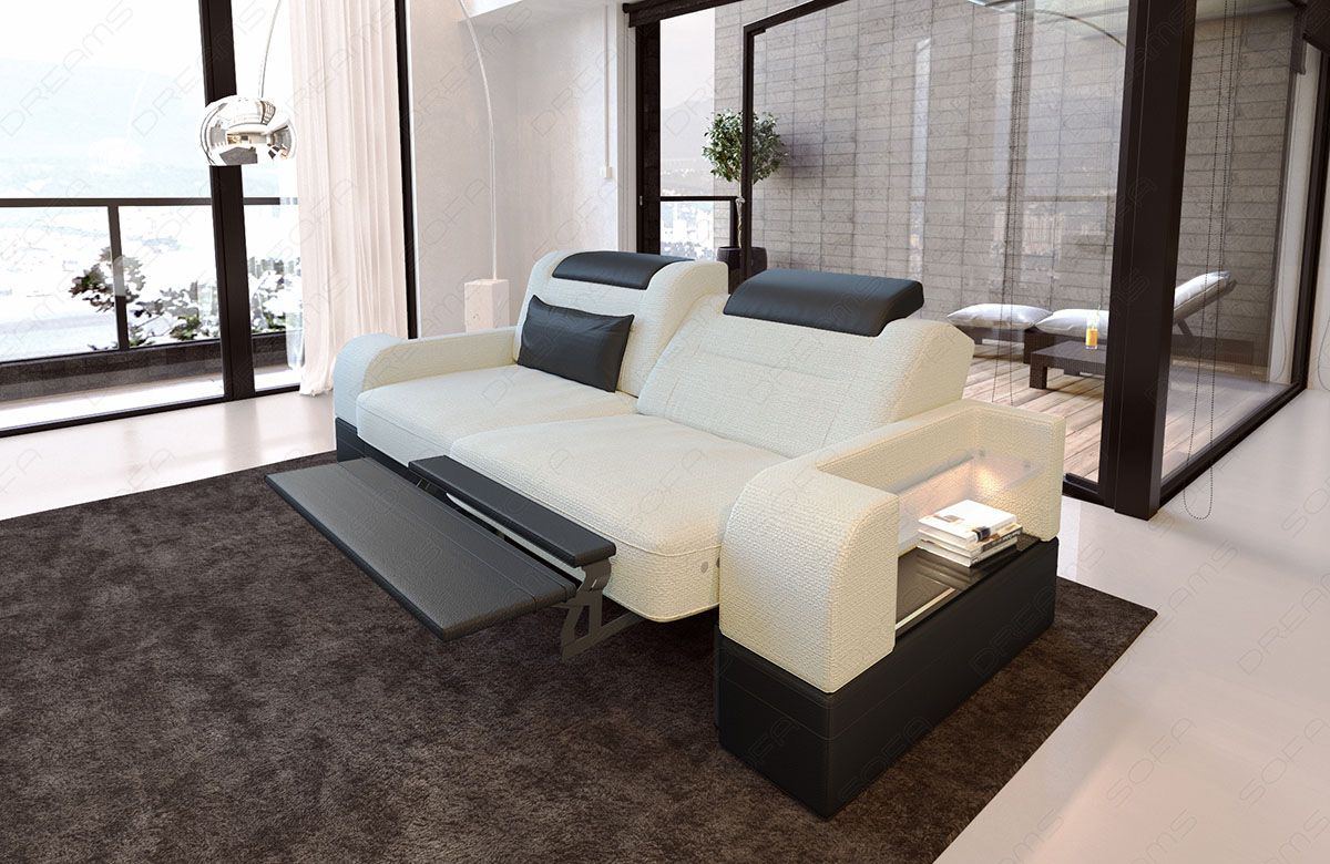 Zweisitzer Sofa Parma Stoff in elfenbein - Hugo1 - Die LED Beleuchtung, USB Anschluss und Relaxfunktion sind optional erhältlich.
