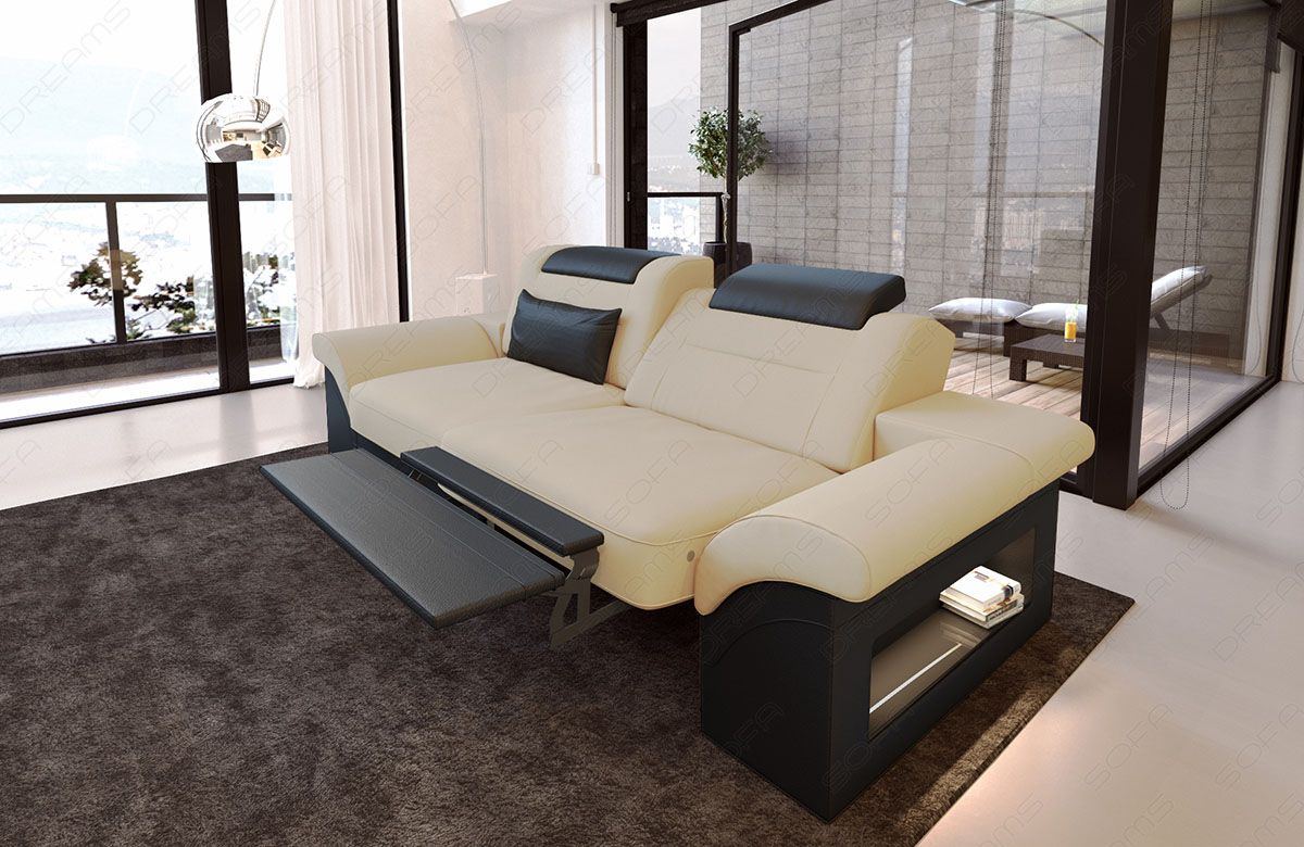 Polster Zweisitzer Sofa Monza in beige - Mineva4 - Die LED Beleuchtung, USB Anschluss und Relaxfunktion sind optional erhältlich. Bei weiteren Fragen kontaktieren Sie uns bitte.