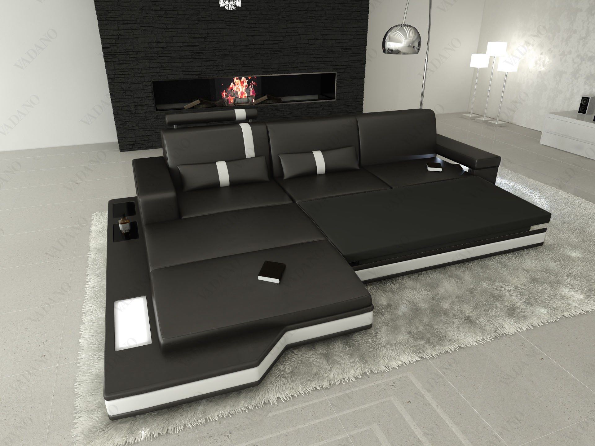 Das Sofa Messana in Leder auch mit Schlaffunktion