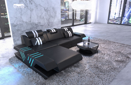 Design Sofa Venedig Leder modern in L Form in schwarz - weiß
