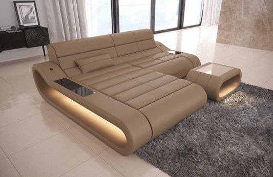Ledercouch mit LED Beleuchtung Concept L Form kurz in sandbeige