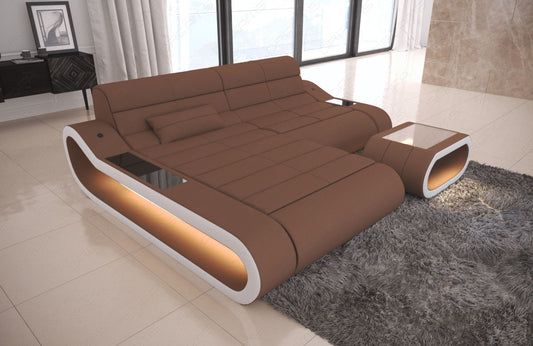 Stoffcouch Concept L kurz Form mit LED-Beleuchtung in hellbraun - Mineva5