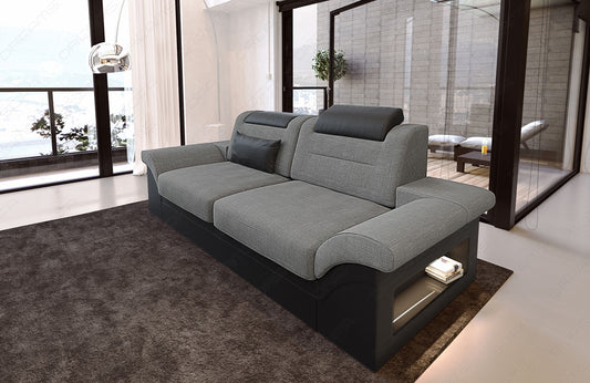 Polster Zweisitzer Sofa Monza mit verstellbaren Kopfstützen in Webstoff - grau - Hugo5