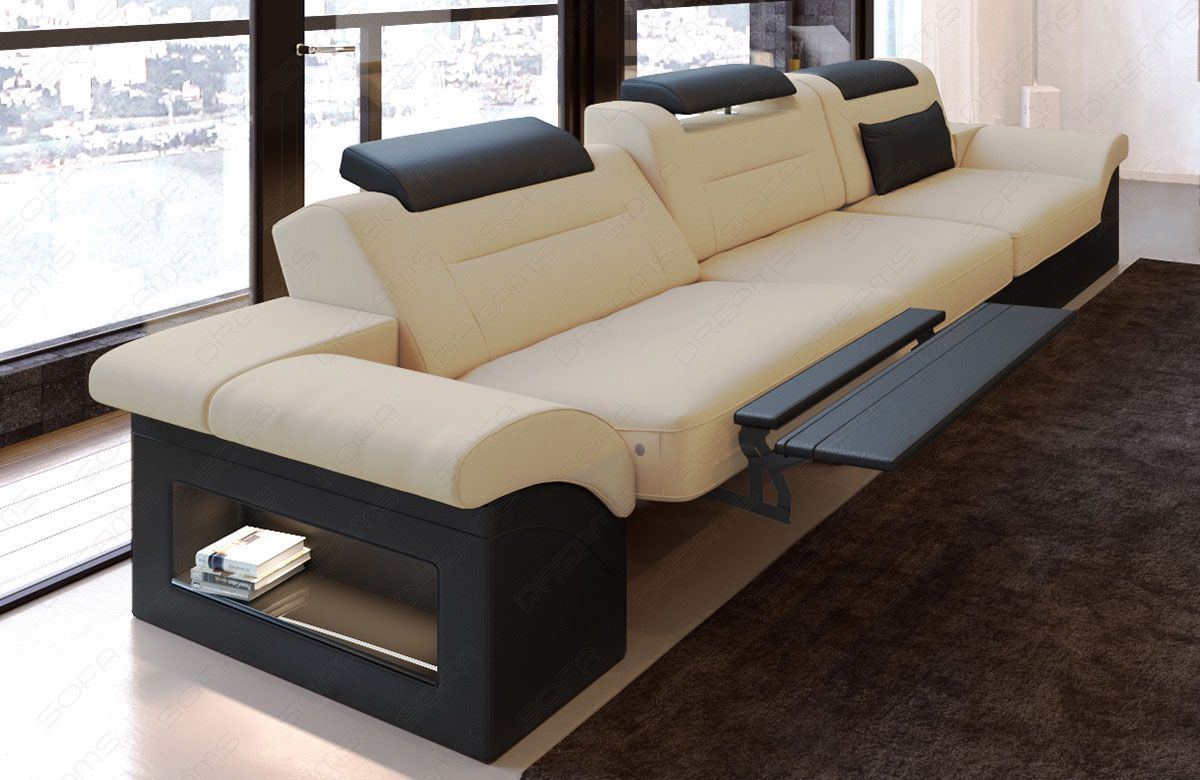 3 Sitzer Couch Sofa Monza mit elektrischer Relaxfunktion in beige -  Mineva 4  - Die Relaxfunktion ist optional erhältlich.