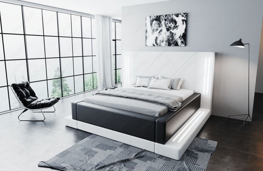 Design Boxspringbett Casoria mit LED Beleuchtung in weiß-schwarz