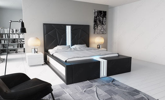 Design Boxspringbett Imperia in schwarz mit weißem Seitenkasten