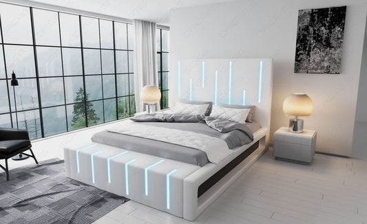 Boxspringbett Milona in weiß mit schwarzem Seitenkasten
