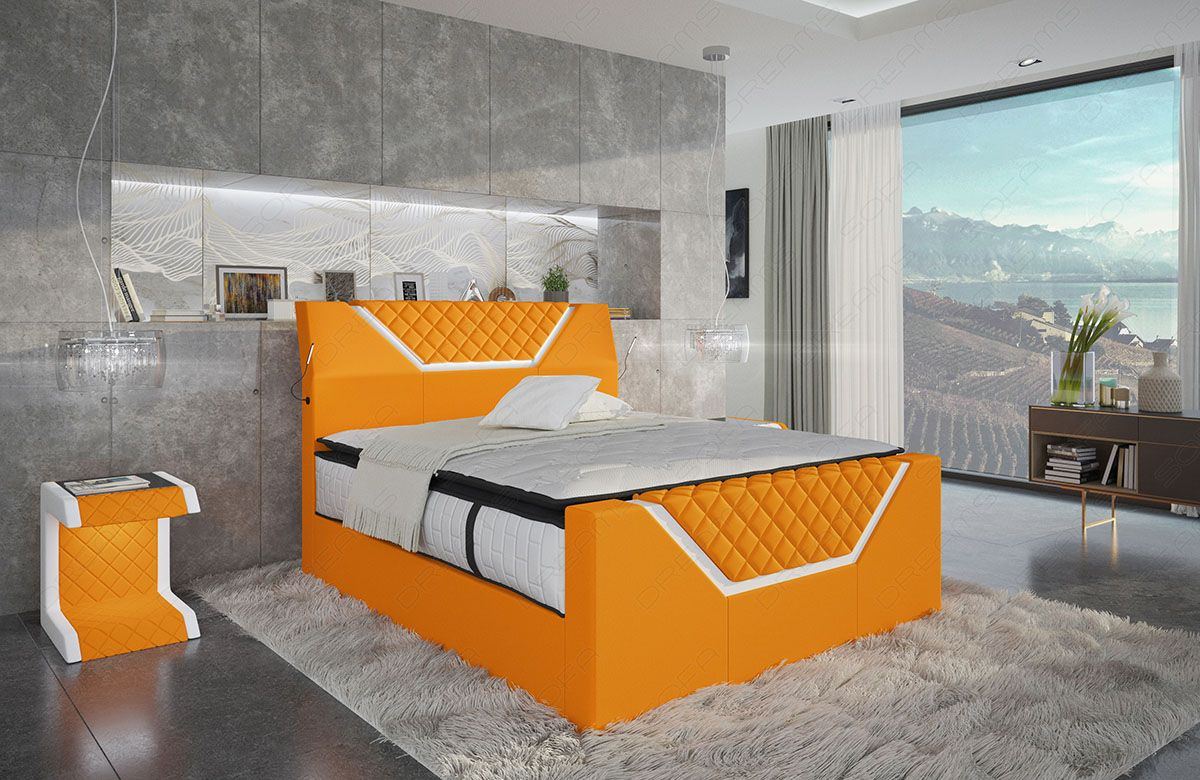 modernes Boxspringbett Nantes im Chesterfield Design in Microfaser Mineva 16 - apricot