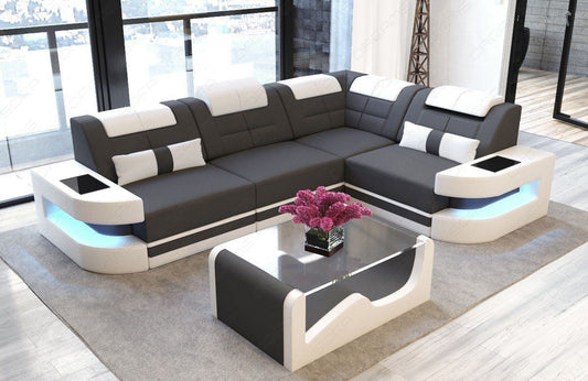 Designersofa Stoff COMO U LED Beleuchtung - dunkelgrau Mineva 8