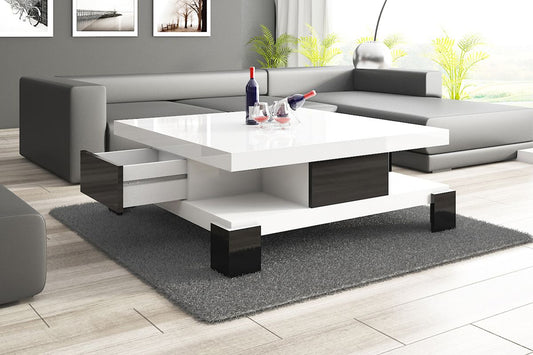 Couchtisch Barcelona in weiss hochglanz - schwarz