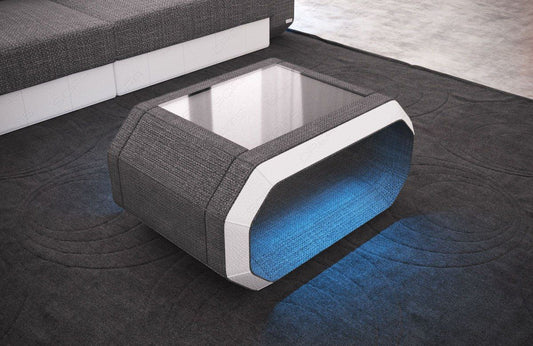 Design Couchtisch Stoff Roma mit LED in grau - Hugo5 Strukturstoff