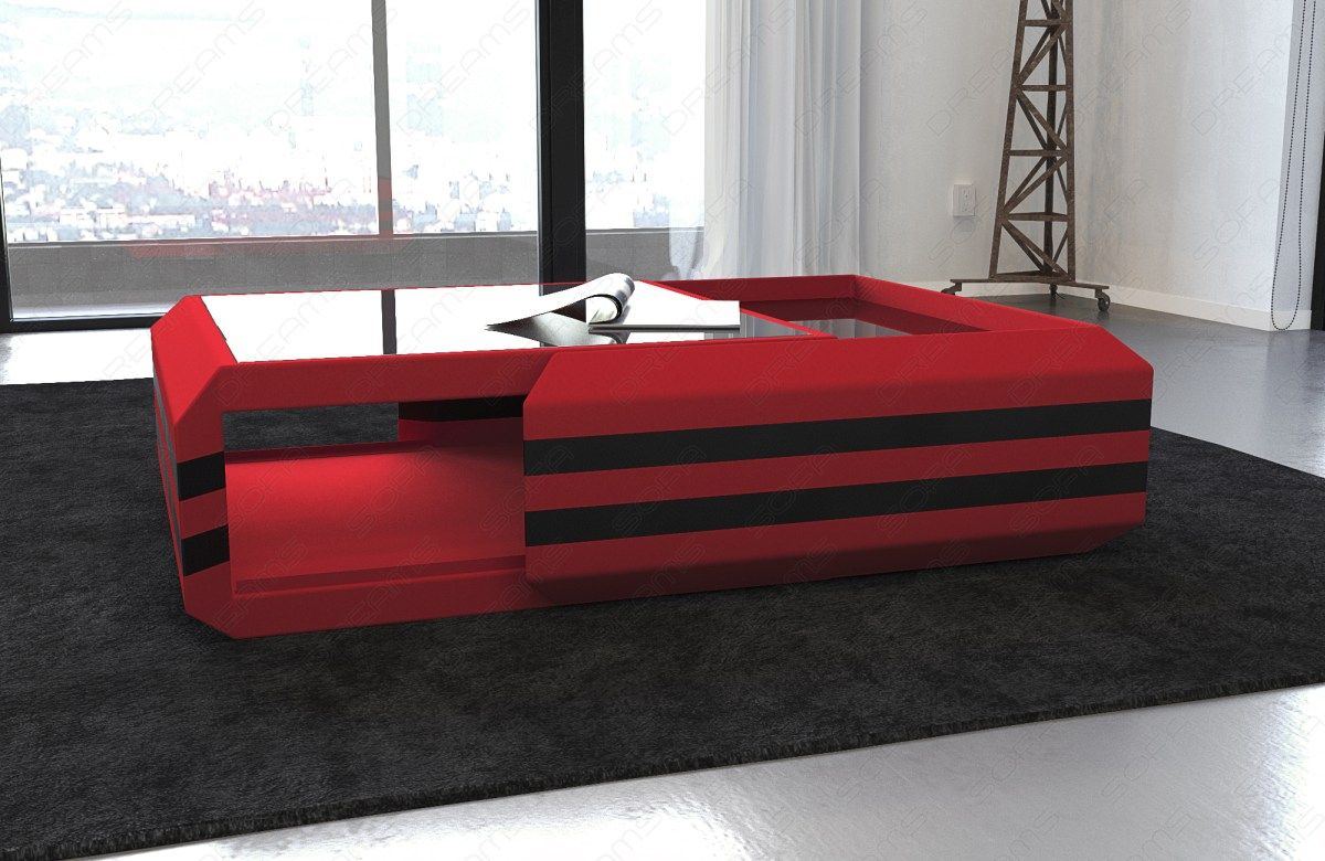 Couchtisch Stoff Ravenna in rot - Mineva20 - optional mit LED-Beleuchtung erhältlich