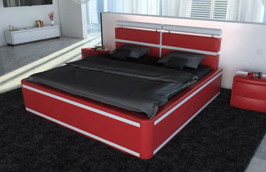 Design Boxspringbett Venedig in rot-weiß