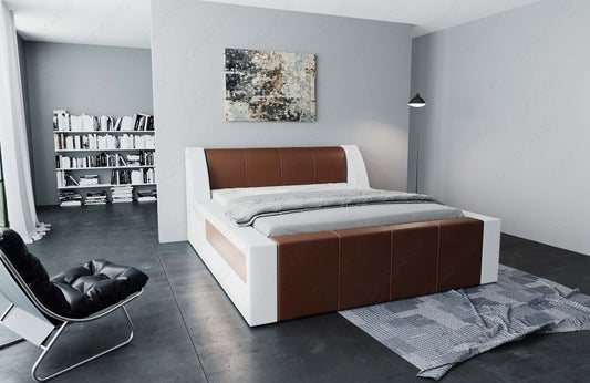 Modernes Wasserbett Fermo mit Kunstleder Bezug als Komplett-Set in dunkelbraun-weiß