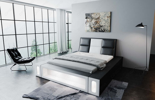 Boxspringbett Venosa mit LED Beleuchtung in schwarz-weiß