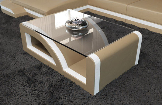 Leder Couchtisch Palermo in den Farben sandbeige-weiss