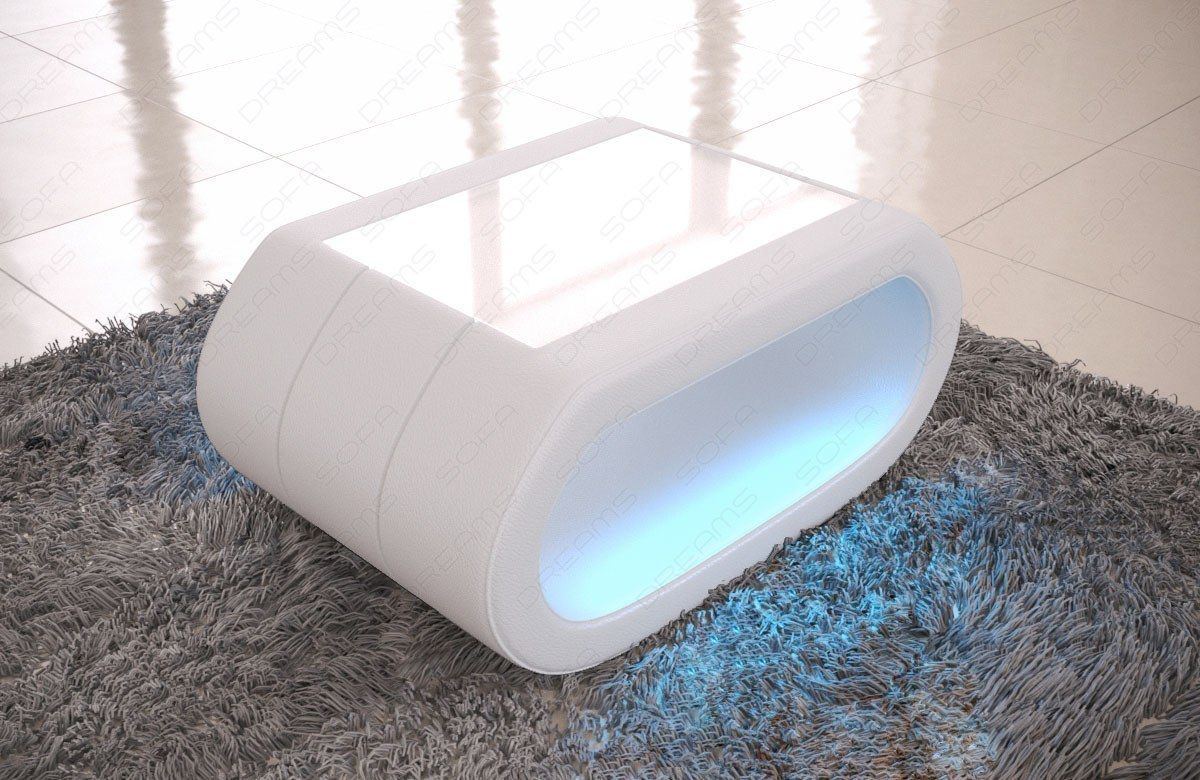 Leder Wohnzimmertisch in weiss Concept Leder mit LED Beleuchtung(optional)