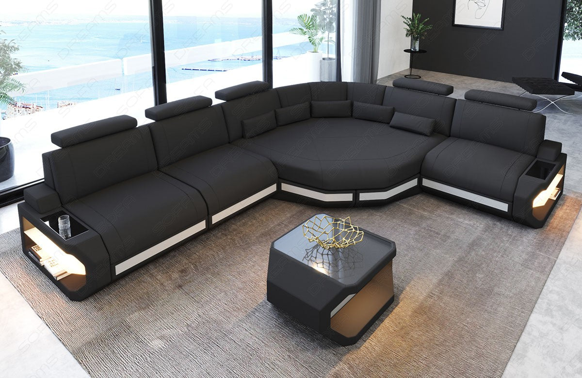 Polstercouch Asti L Form mit Mikrofaser Stoff in dunkelgrau - Mineva8 / optional sind Couchtisch und USB-Anschlüsse bestellbar