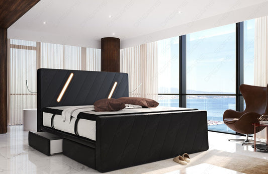 Leder Boxspringbett Toulon mit LED Beleuchtung und 2 USB Anschlüssen im Kopfteil