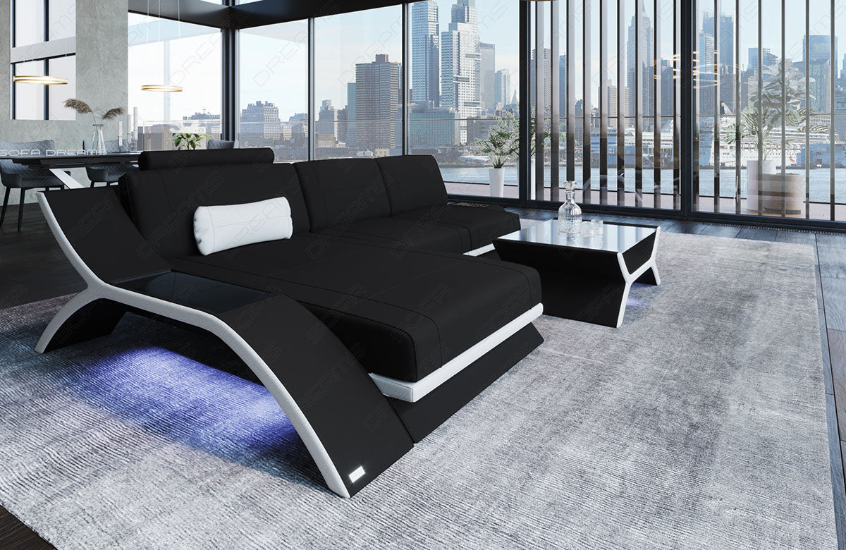 Designersofa Calabria L Form Mikrofaser Stoff in schwarz - Mineva14