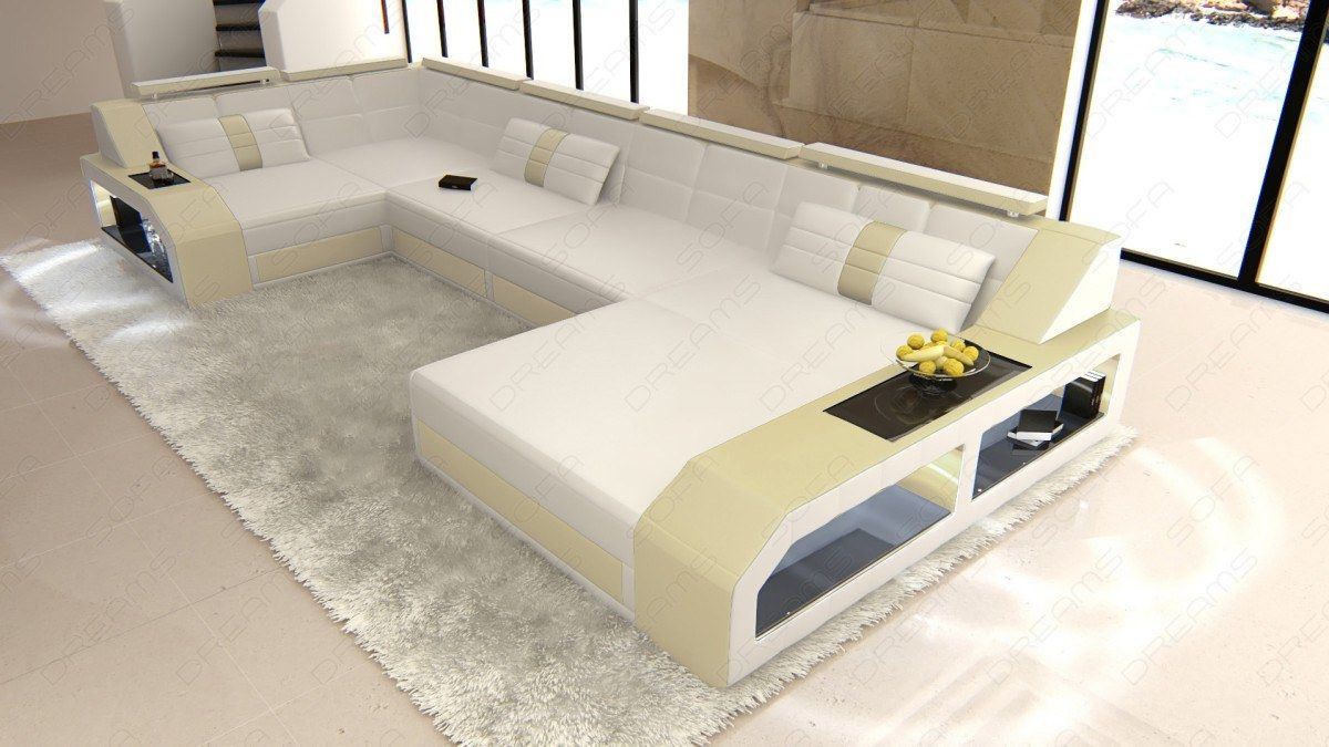 Echtleder Wohnlandschaft Arezzo in weiss-beige