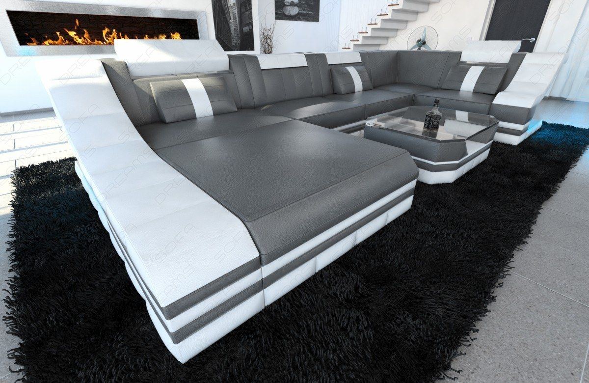 Designer Wohnlandschaft mit Beleuchtung grau- weiß