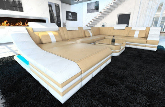 Luxus Wohnlandschaft mit LED Beleuchtung sandbeige weiß
