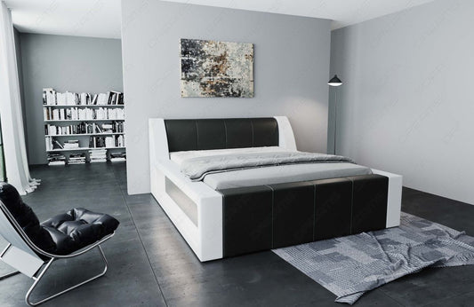 Kunstleder Designer LED Bettgestell Fermo in schwarz-weiß