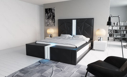 Designerbett Imperia in schwarz mit weißem Seitenkasten