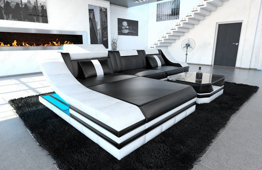 Ledersofa Turino in schwarz-weiss