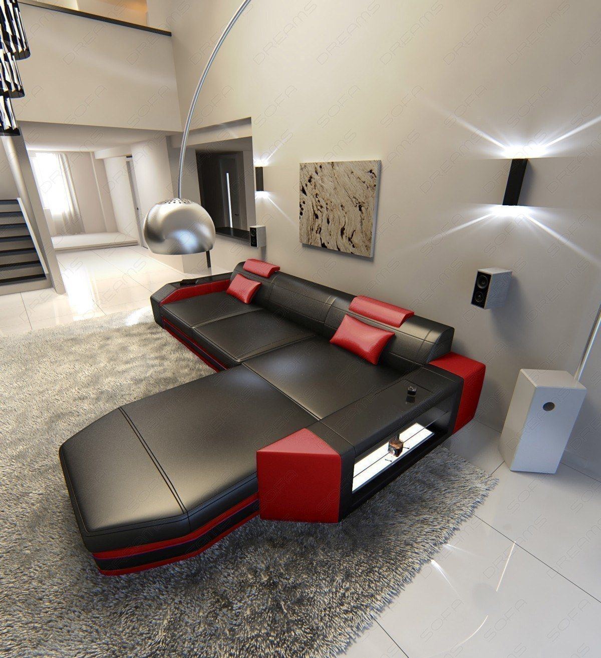 Luxus Ecksofa mit LED-Beleuchtung  in schwarz-rot