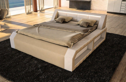 Designerbett Matera Komplett in weiss - sandbeige