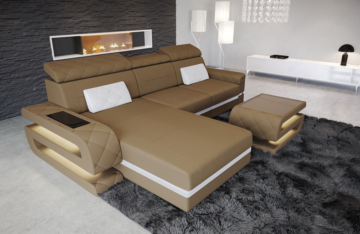 Ecksofa Bologna L Form in cappuccino - Mineva6 Mikrofaser Stoff