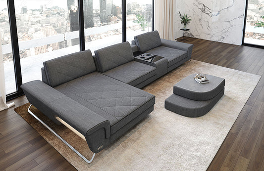 Polster Ecksofa Bari L Form in grau - Hugo5 Strukturstoff