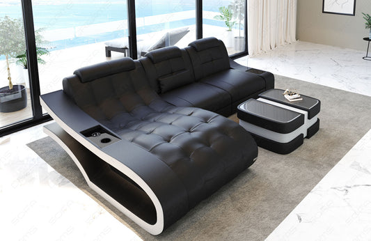Leder Ecksofa Elegante L Form mit LED Beleuchtung in schwarz-weiß