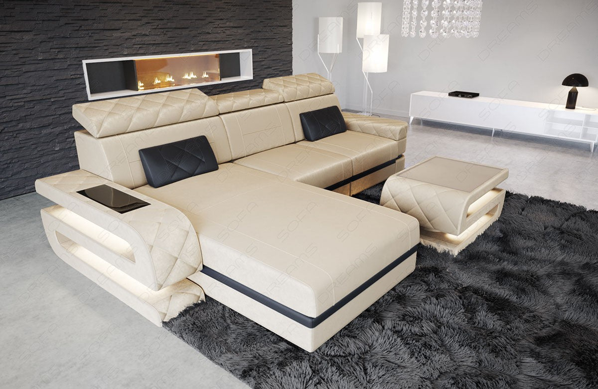 Samt Stoffsofa Bologna L Form in creme - SunVelvet1001